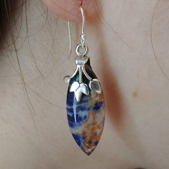The Girl With Kaleidoscope Eyes Jewelry - Artisan Blue & Orange Sodalite Earrings